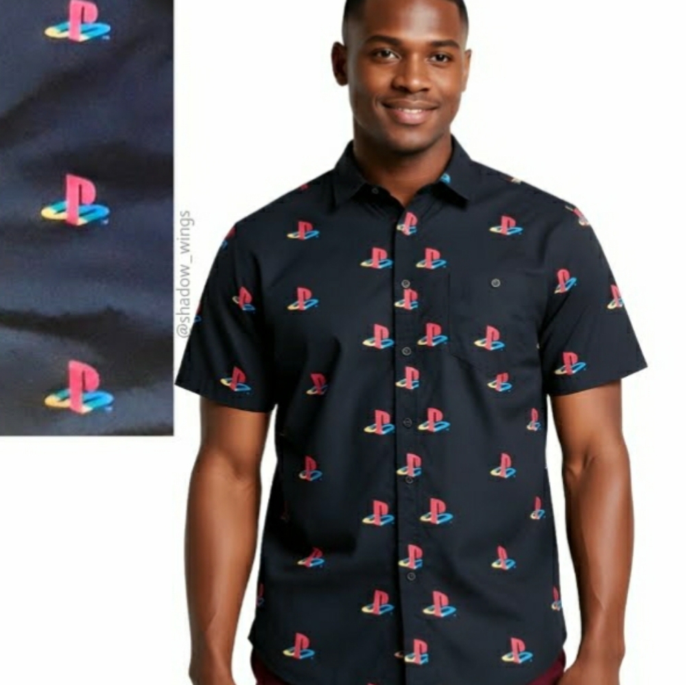 Licensed Sony Playstation Print Button Front Shirt - Size Medium Black Unisex